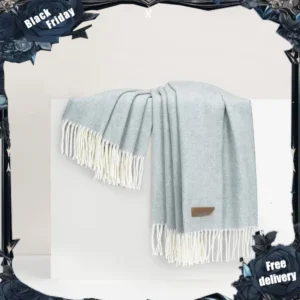 Luxury Crystal Blue Herringbone Throw Soft Woven
