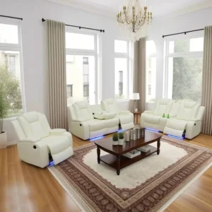 Luxury 3 Piece White Leather Sofa