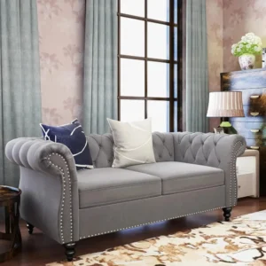 Accent Sofa, Chesterfield Loveseat Modern Velvet Couch (Grey)