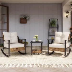 3 Pieces Rocking Bistro Set, Outdoor Patio (Beige)