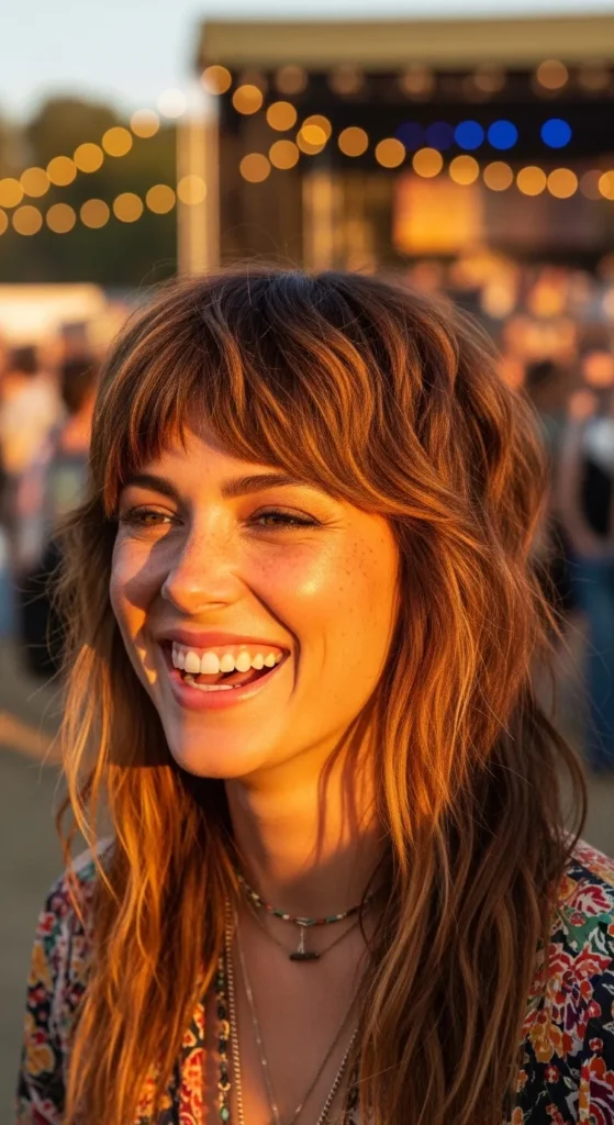 Soft Mullet with Shaggy Layers and Caramel Highlights