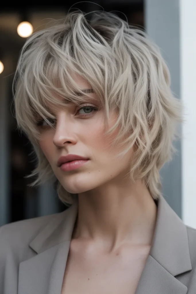 Ash Blonde Shag with Feathered Layers