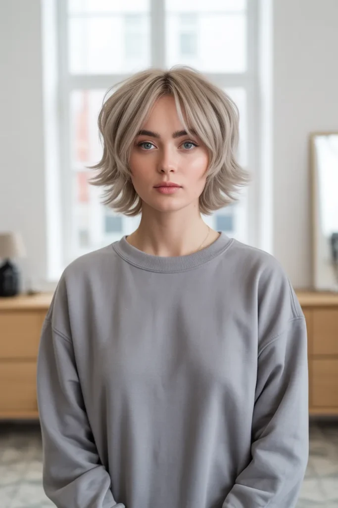 Ash Blonde Shaggy Lob for a Cool Girl Look