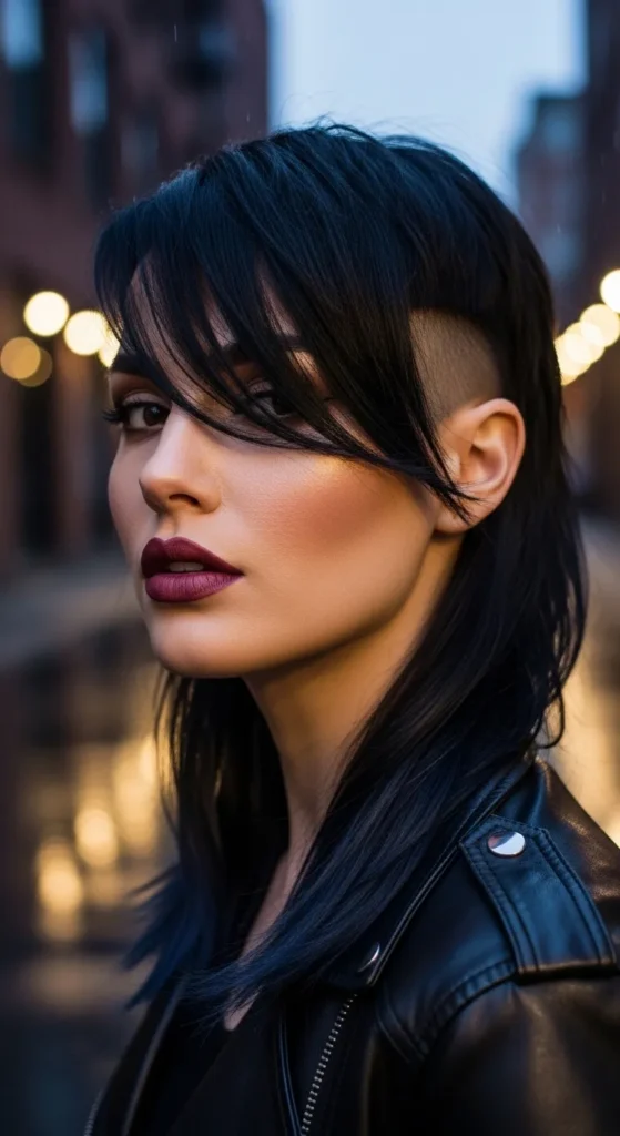 Asymmetrical Soft Mullet with Side Swept Bangs