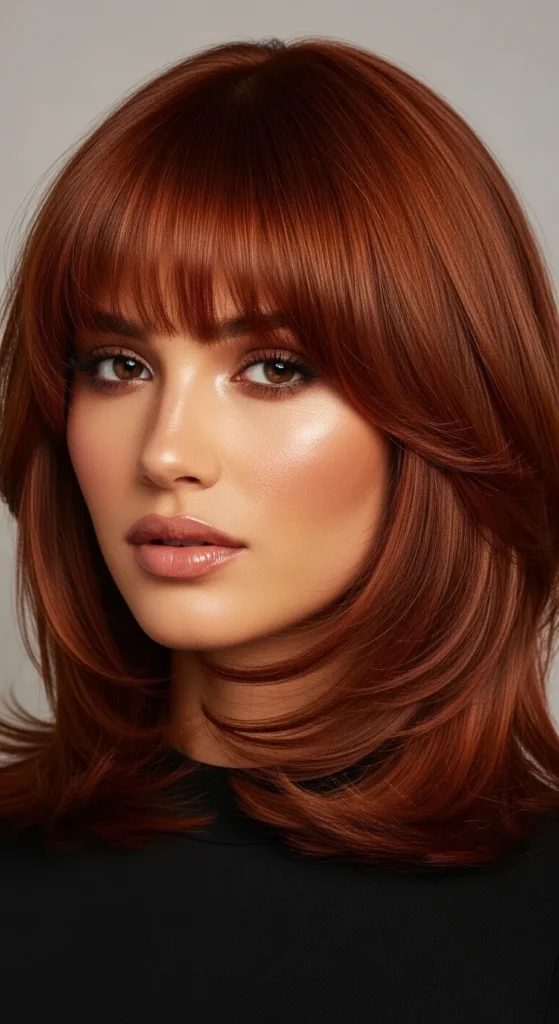 Auburn Wolf Cut with Curtain Bangs