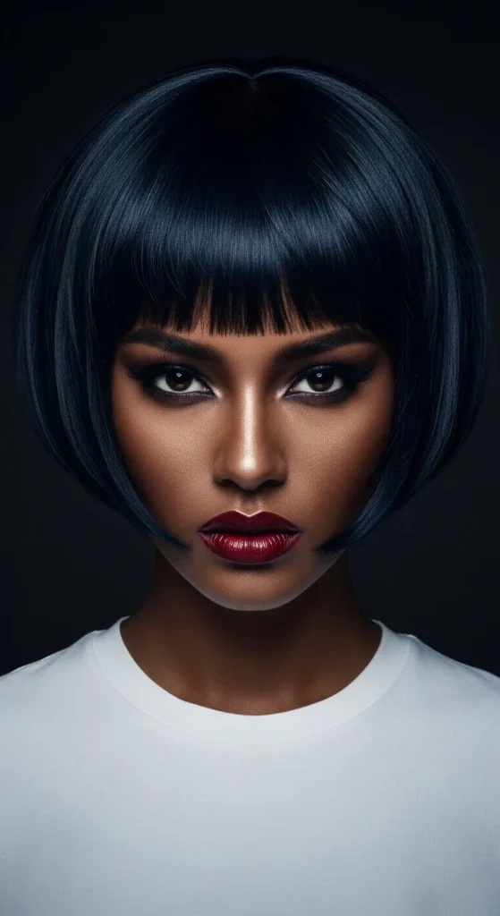 Black Butterfly Cut Short Hair with Bold Blunt Ends