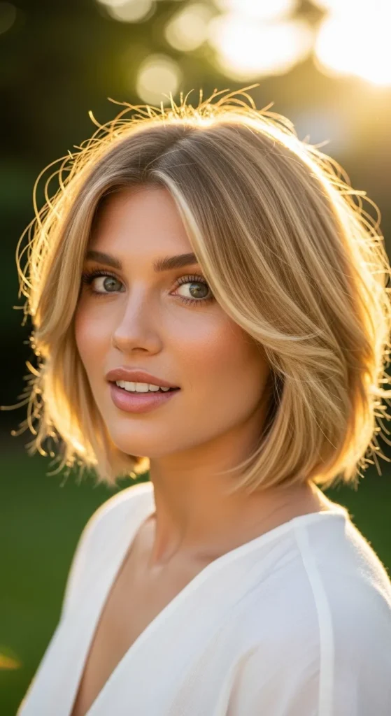 Blonde Butterfly Cut Short Hair with Sun-Kissed Highlights