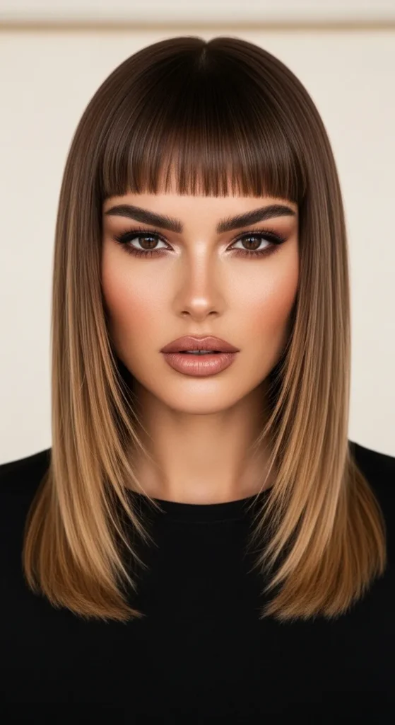 Blunt Bronde Soft Mullet with Micro Bangs