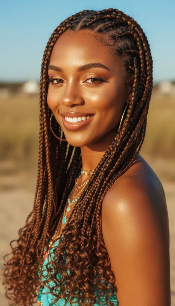 Boho Knotless Braids With Baby Braids and Curly Ends