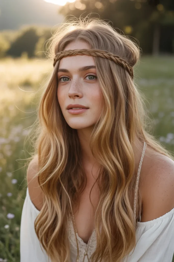 Boho Layered Haircut With Braided Crown Detail