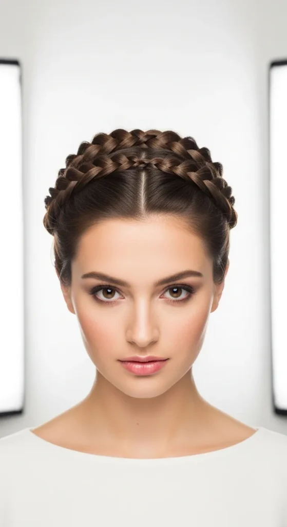 Braided Crown Updo For Oval Shaped Face