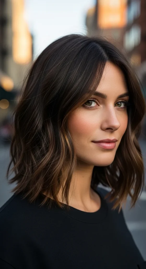 Brunette Wolf Cut Without Bangs with Subtle Highlights