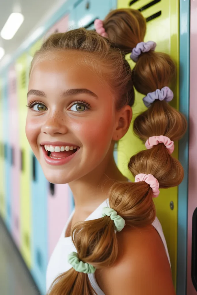 Bubble Ponytail With Pastel Scrunchies