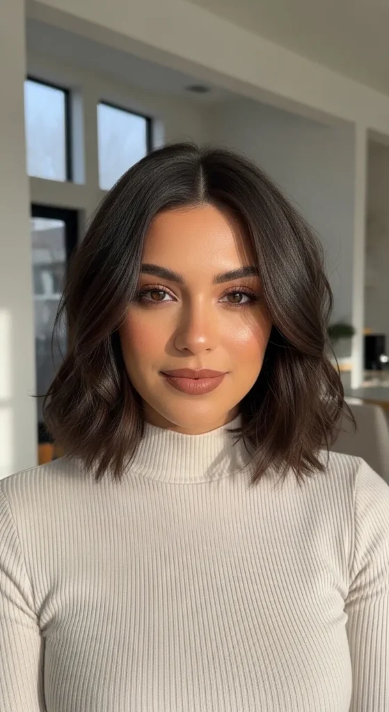 Butterfly Cut Short Hair with Glossy Chocolate Brown Color