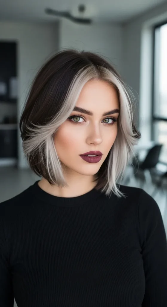 Butterfly Cut Short Hair with Money Piece Highlights