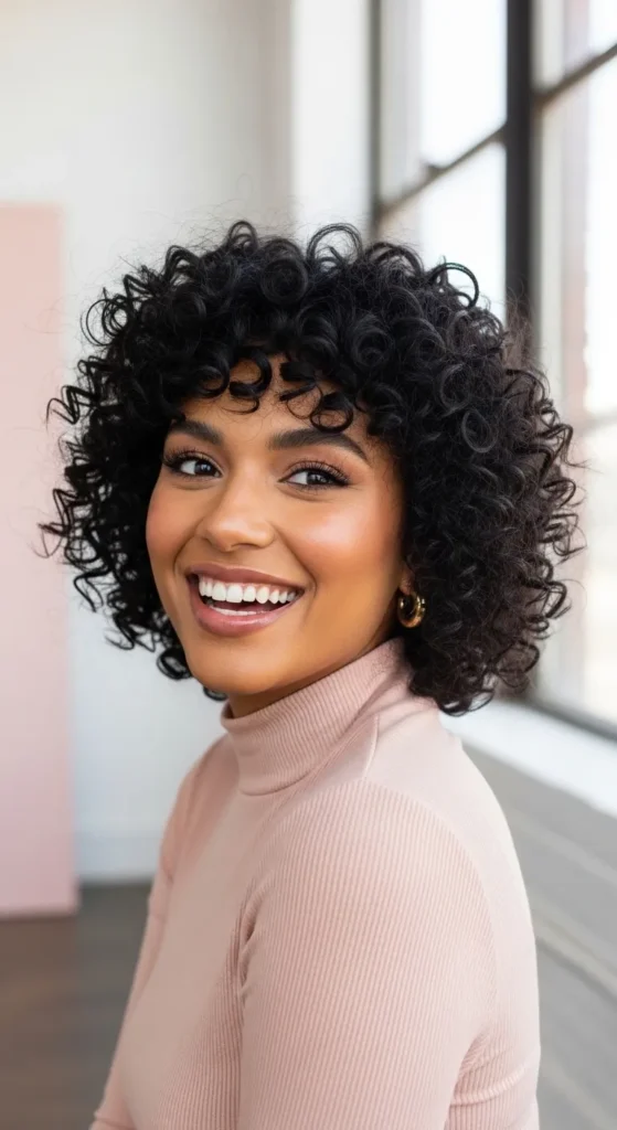 Butterfly Cut Short Hair with Natural Curls