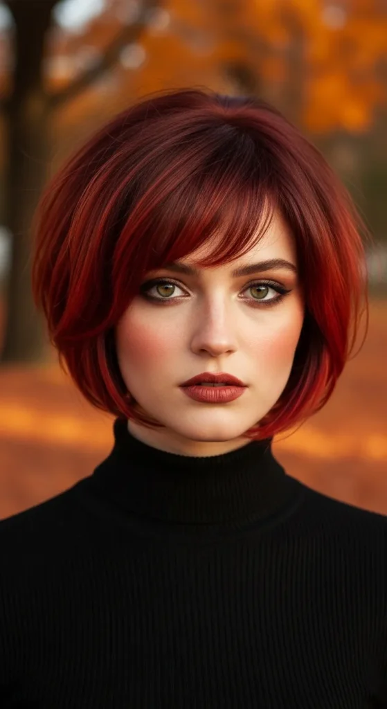 Butterfly Cut Short Hair with Red and Auburn Tones