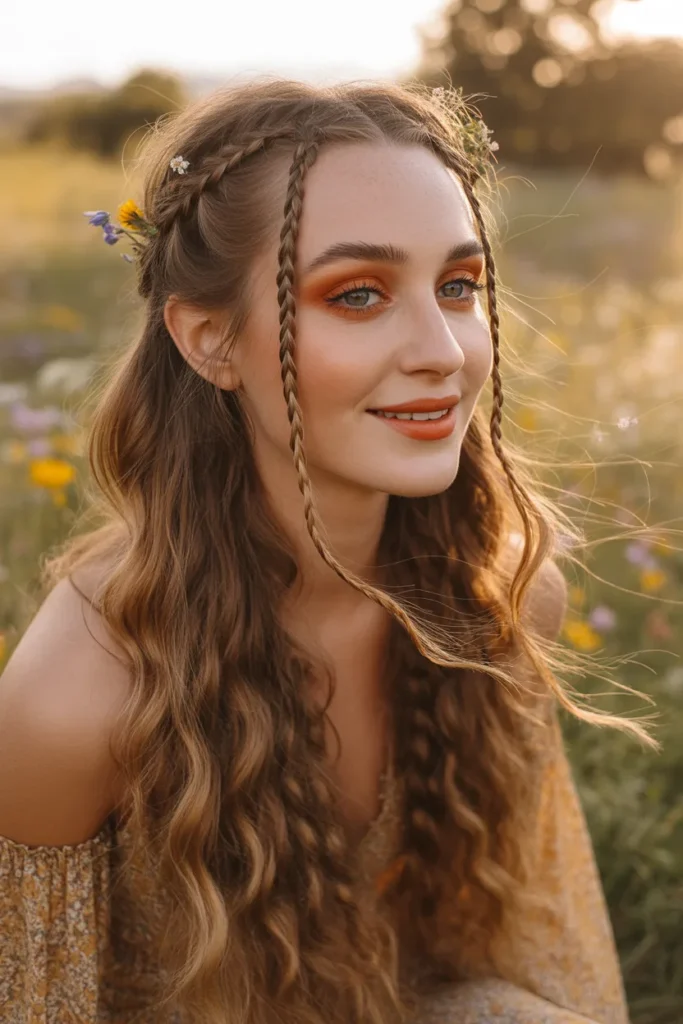 California Brunette Half-Up Style With Boho Braids