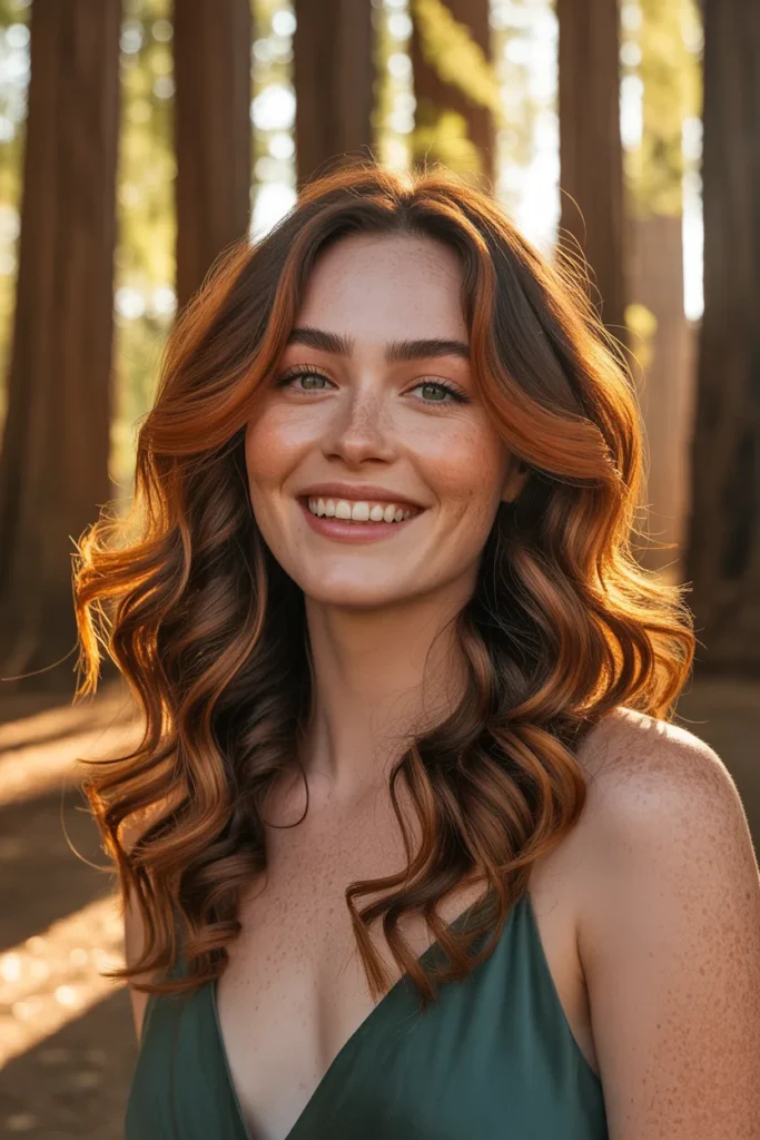 California Brunette With Copper Balayage Tones