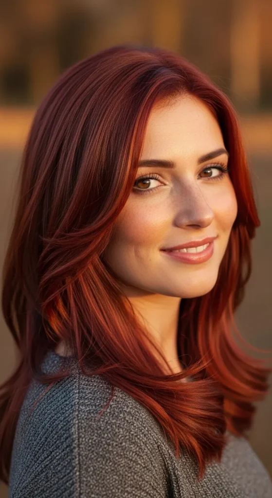 Caramel Highlights Blended into Auburn Hair