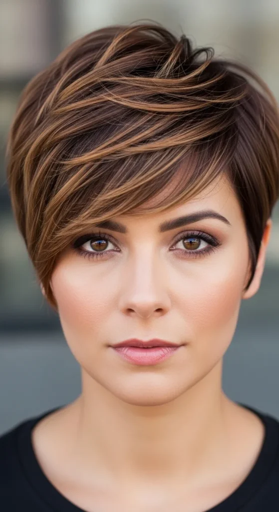 Caramel Highlights on Short Pixie Cut