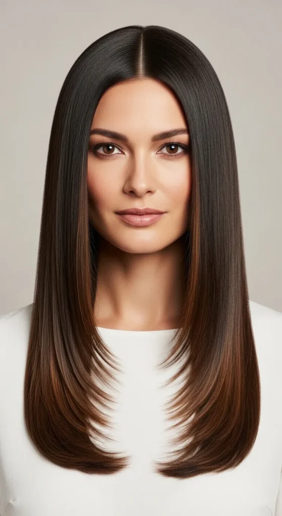 Caramel Highlights on Straight Sleek Hair