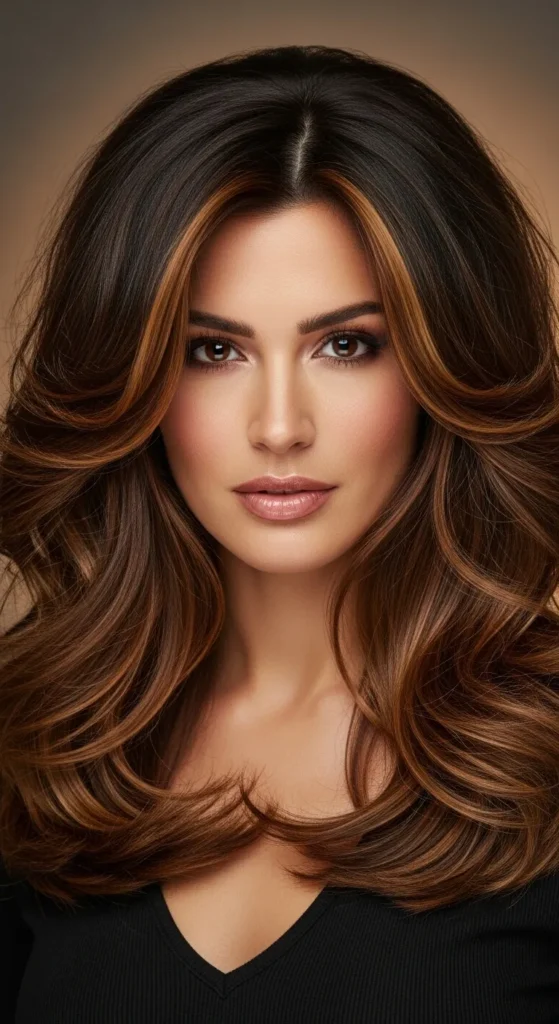 Caramel Highlights on Thick Voluminous Hair
