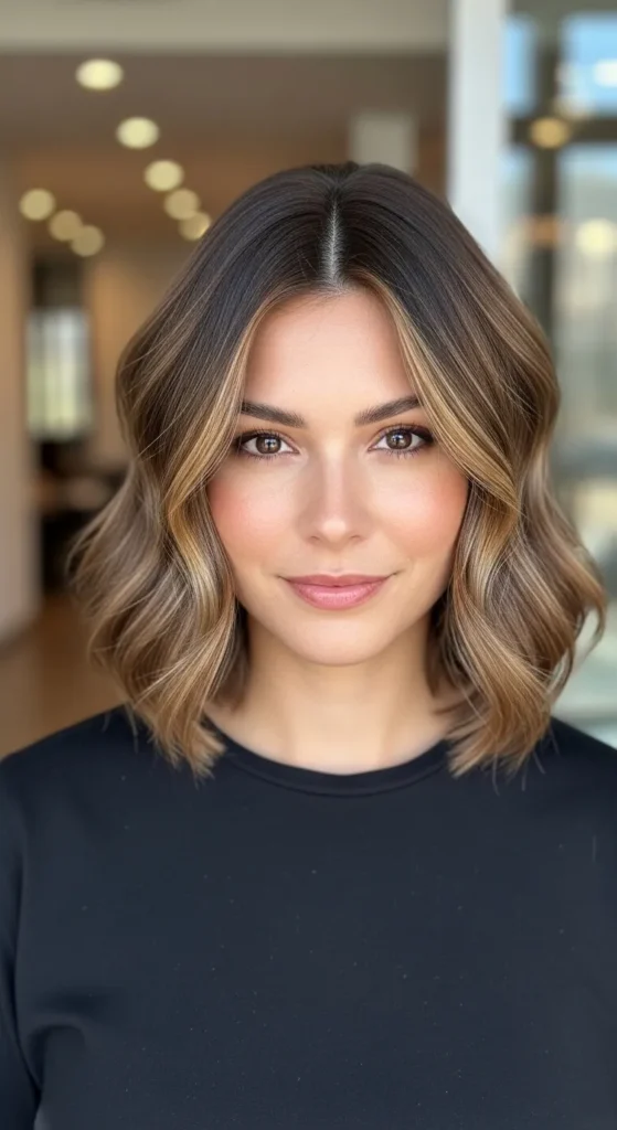 Caramel Highlights on Wavy Bob