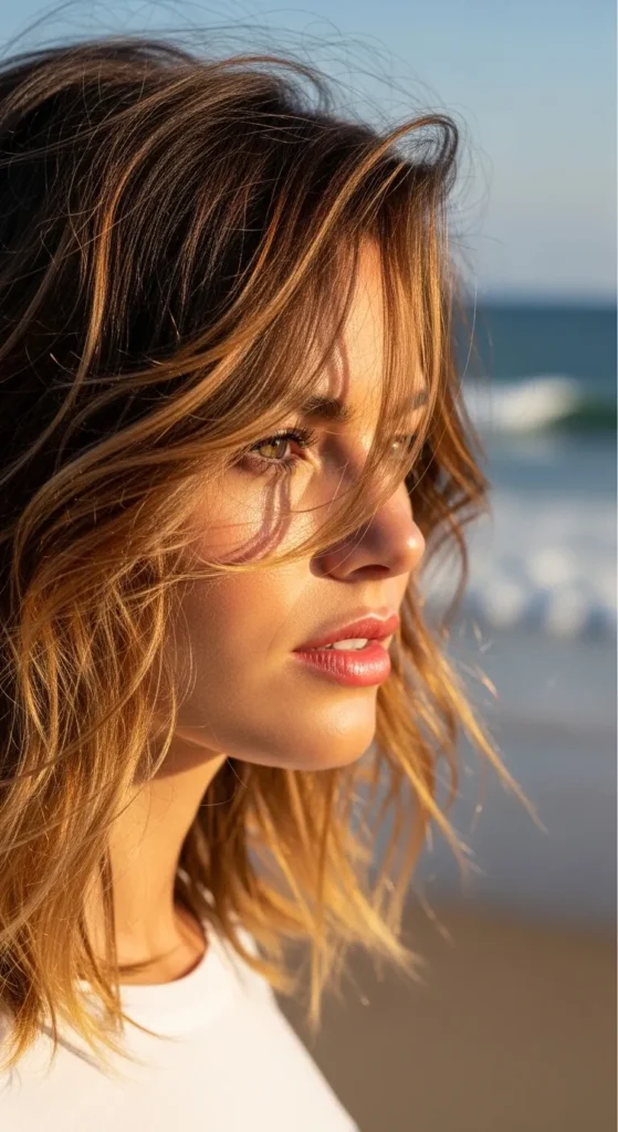 Caramel Highlights with Beachy Texture