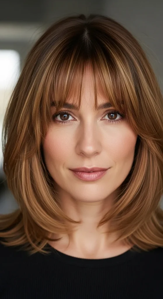 Caramel Highlights with Curtain Bangs