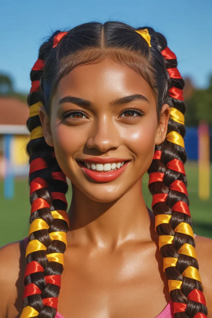 Chunky Double Dutch Braids With Color Ribbons