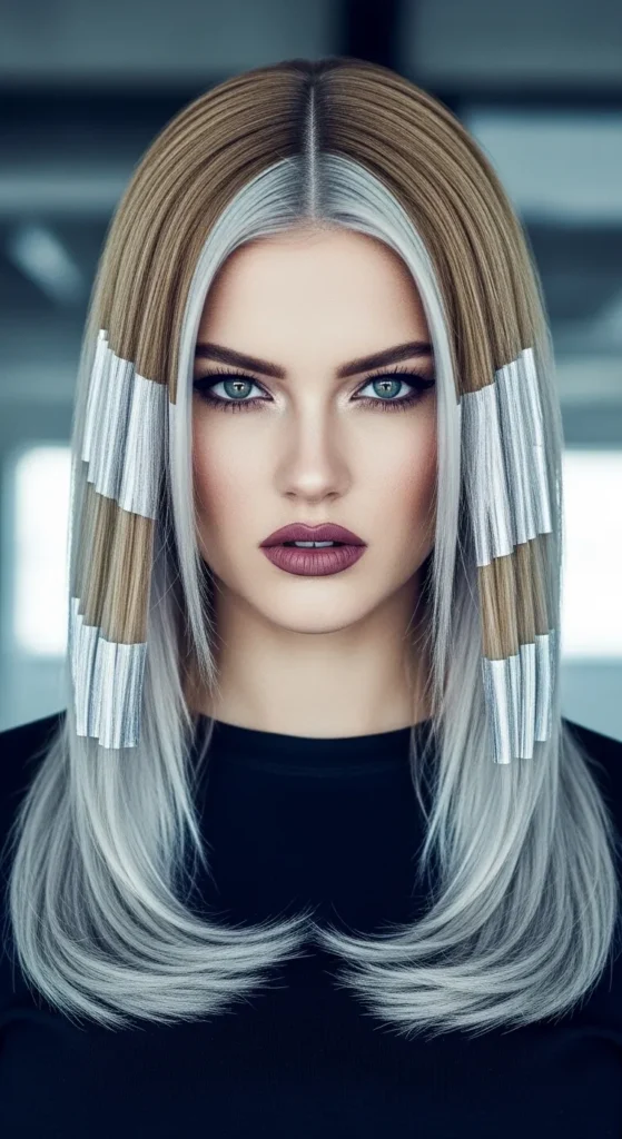 Chunky Silver Highlights on Blonde Hair