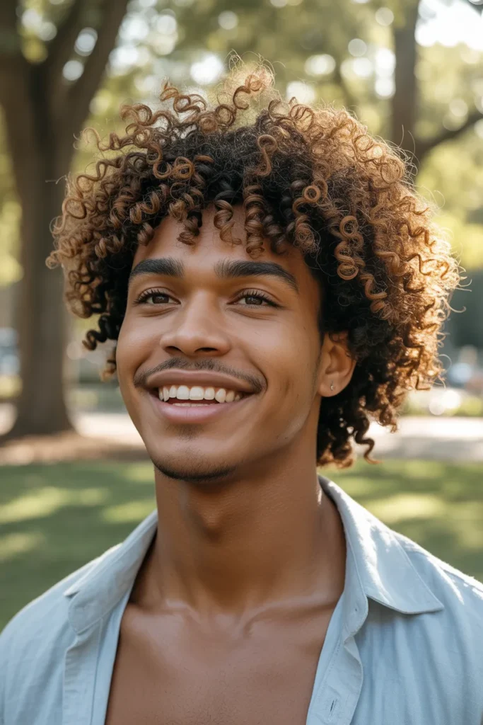 Curly Faded Mullet With Natural Volume
