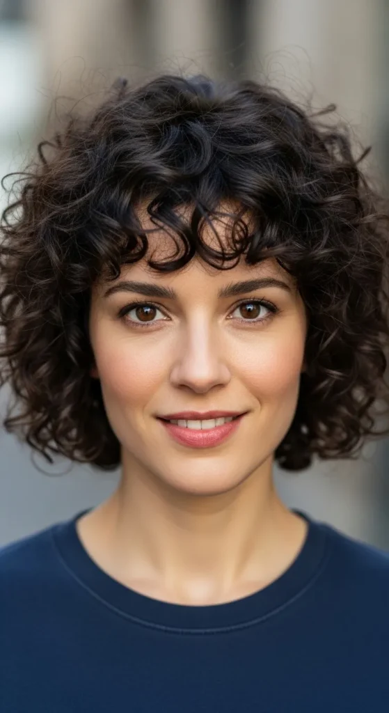 Curly Short Wolf Cut with Curtain Bangs