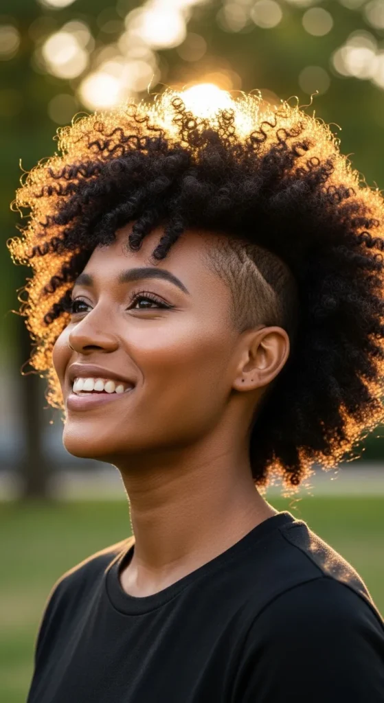 Curly Top With a Deep Side Shave and Natural Texture