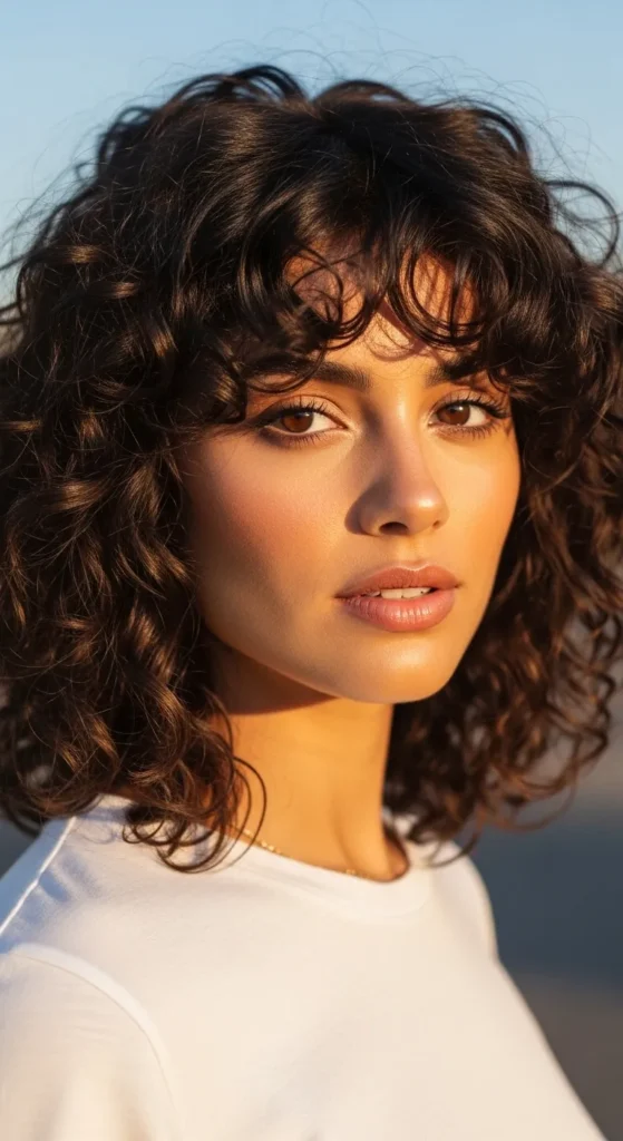 Curly Wolf Cut with Curtain Bangs