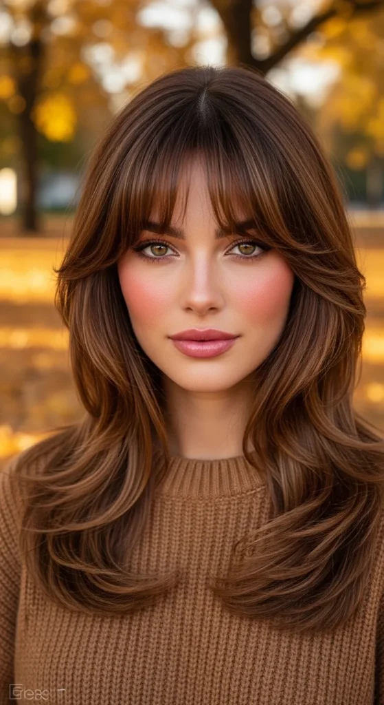 Curtain Bangs With Loose Layers For Oval Shaped Face