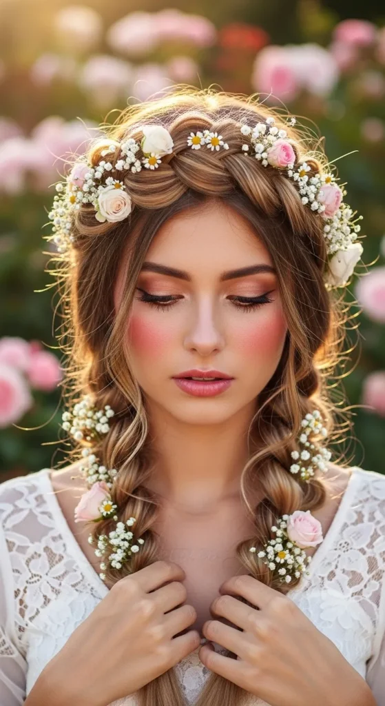 Dutch Braid Hairstyles With Flowers for a Romantic Look