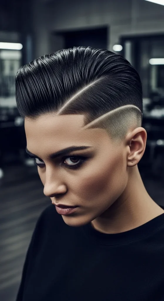 Edgy Side Shave With a Slicked Back Top and Hard Part