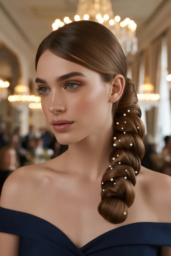 Elegant French Twist Birthday Hairstyle With Pearl Pins