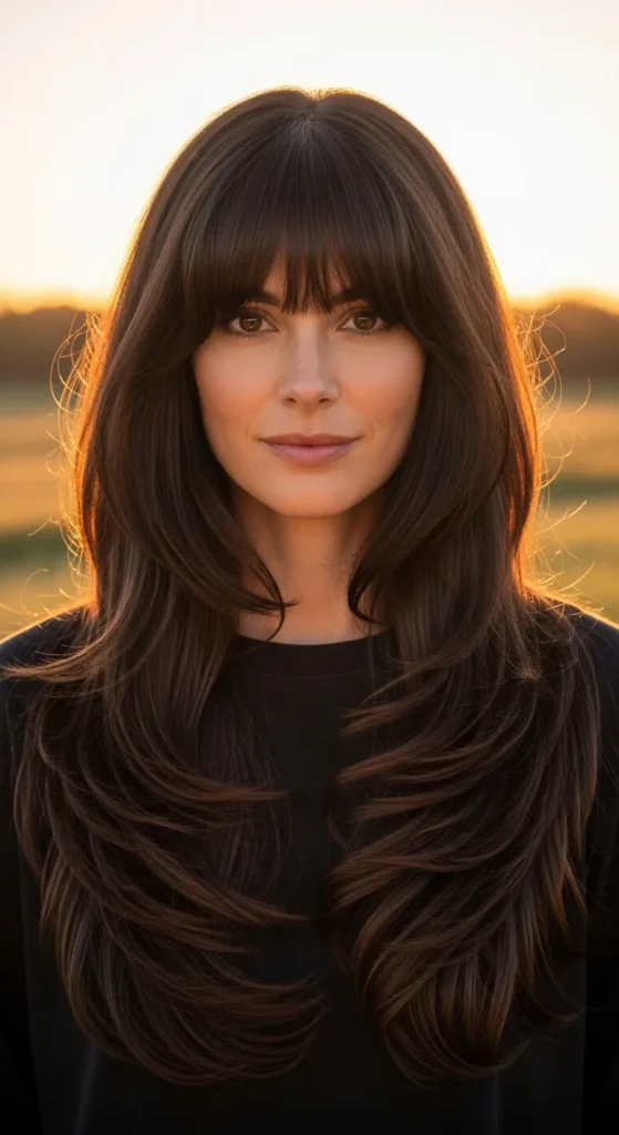 Extra-Long Wolf Cut with Flowing Curtain Bangs