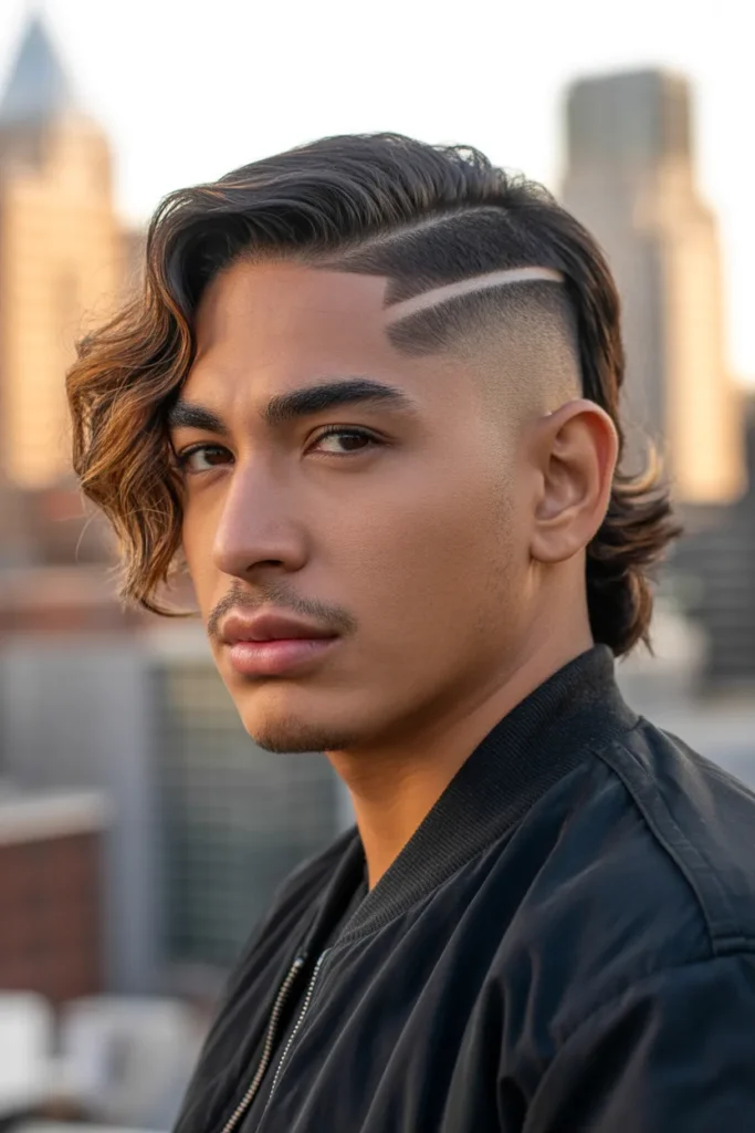 Faded Mullet With Hard Part Line