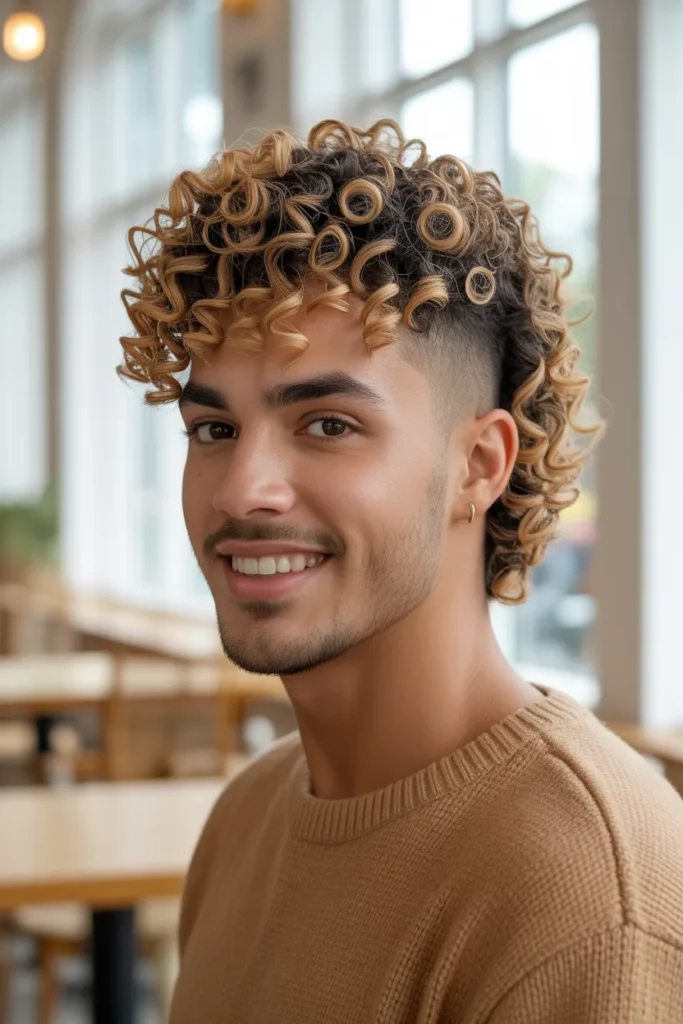 Faded Mullet With Perm and Defined Curls
