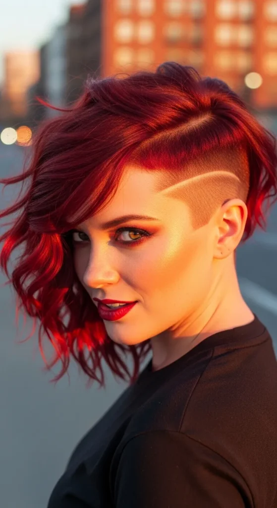 Fiery Red Side Shave With Textured Waves on Top