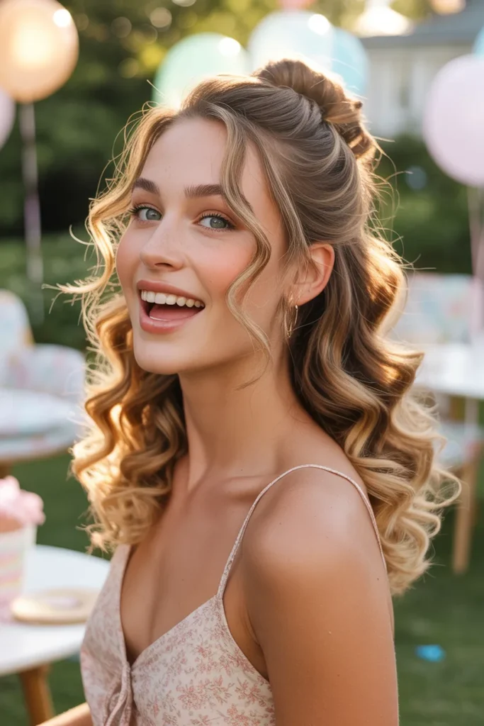 Flirty Half-Up Half-Down Birthday Hairstyle With Curls