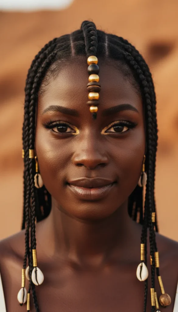Fulani Braids With Baby Braids and Beads Accessories
