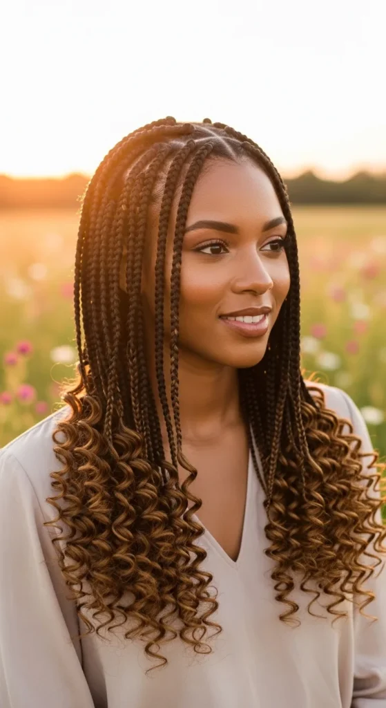 Fulani Braids with a Middle Part and Curls
