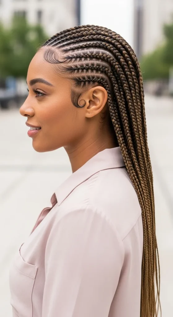 Fulani Cornrows with Flowing Braids