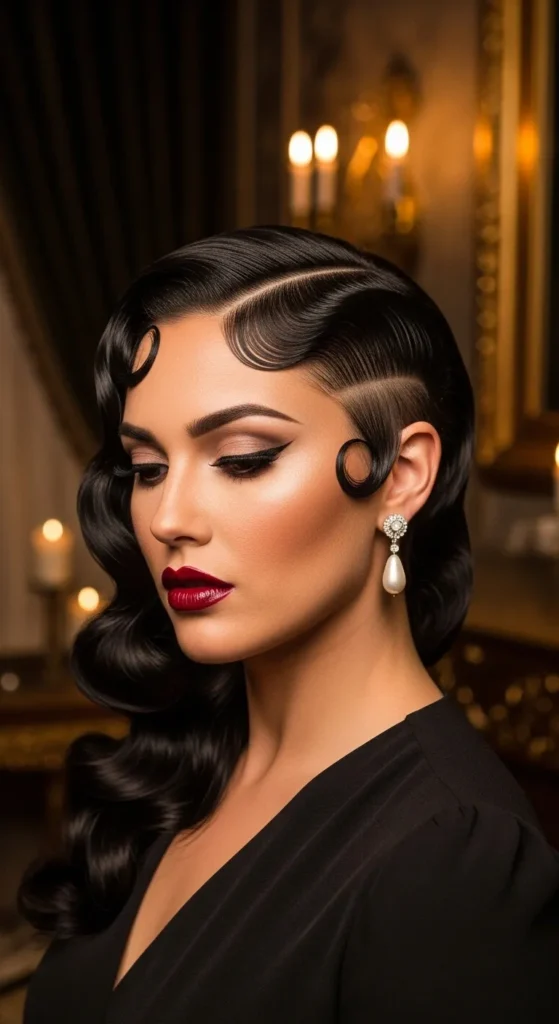 Glamorous Side Shave With Old Hollywood Waves