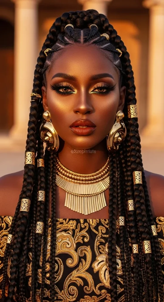 Goddess Braids With Gold Cuffs For Oval Shaped Face